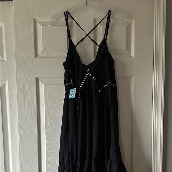 Free People Black Asymmetrical Sundress with Spaghetti Straps - Picture 3 of 4